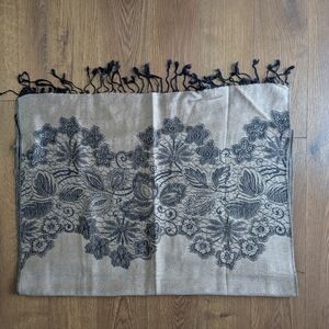 Anna Pashmina Heirloom Beige and Black Patterned Scarf